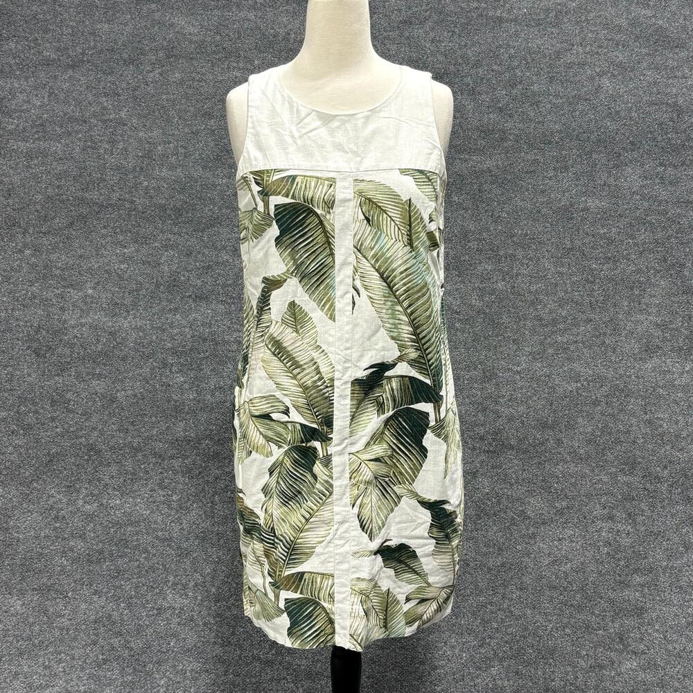Tommy Bahama Dress Womens XS Green Palm Leaf Linen Sleeveless Shift Tropical
